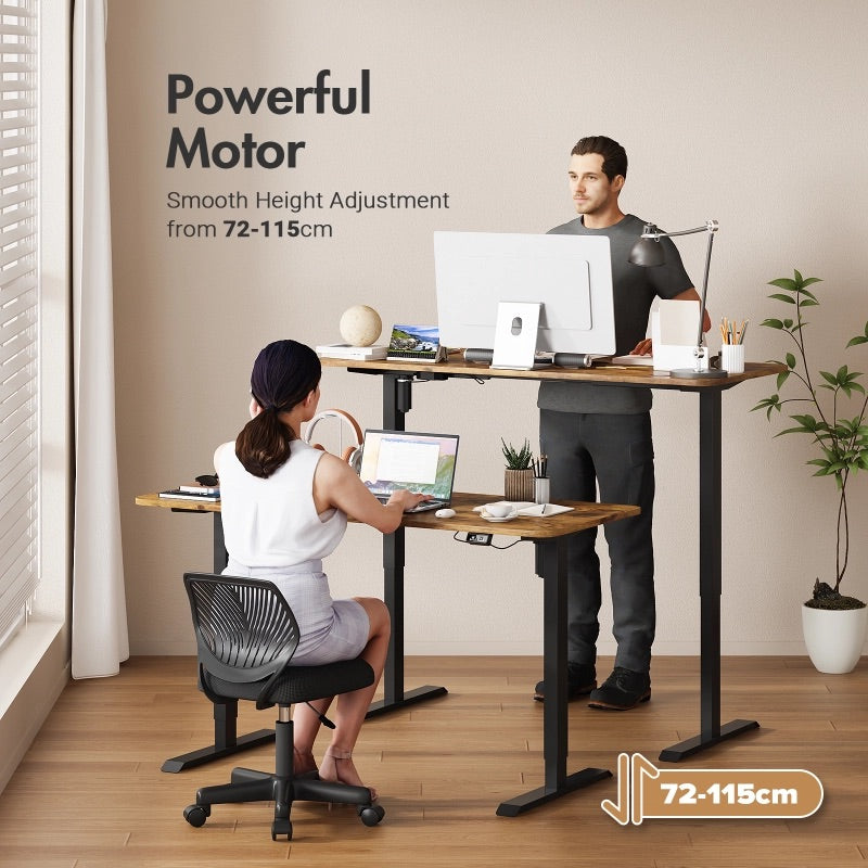 Electric Standing Desk Adjustable Height Ergonomic Sit Stand up Desk 120cm Walnut Splice Board Table Top+Black Frame