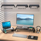 Monitor Stand for Desk RGB Gaming Lights with 4 USB 3.0 Hub, MOOJAY Foldable Computer Screen Riser with Storage Drawer and Phone Holder, Desk Organizer with Pen Tray for PC/Laptop/iMac - Black