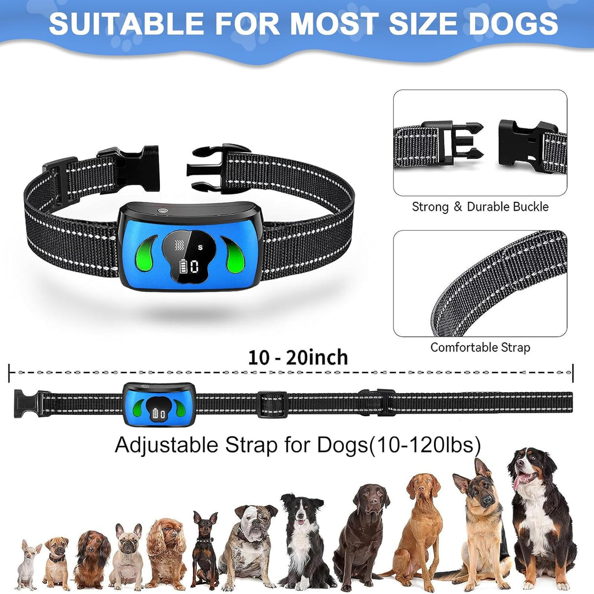 Dog Bark Collar with Additional Mini Remote - Bark Collar with 4 Training Modes -IPX7 Waterproof Dog Training Collar for Garden & Courtyard - Safe No Shock Bark Collar for Large Dog, Medium&Small Dogs