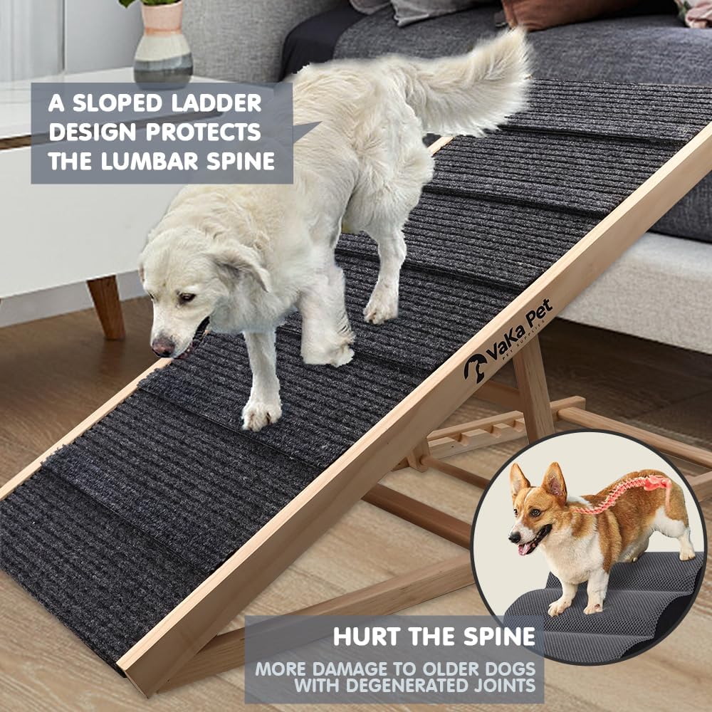 Foldable Dog Ramp, Non-Slip Pet Ramp for Bed, 30.5cm/41cm Adjustable Height, Wooden Folding Safety Dog Ramp, Suitable for Small & Large Old Dogs & Cats(M - 70cm x 41cm(O.L. x H.))