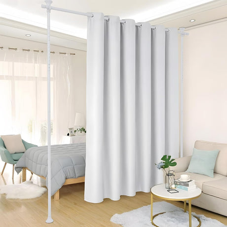 Room Divider- Adjustable 10FT No Drilling Curtain Rods Wall Divider for Room Separation, Heavy Duty Freestanding Hanging Room Divider Curtain Rod for Studio Rental, Room Partitions Dividers