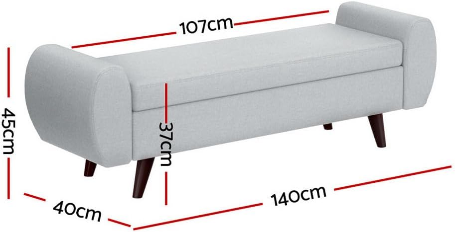 Storage Ottoman Blanket Box Bench Armrest 140cm Seat Chest Linen Grey