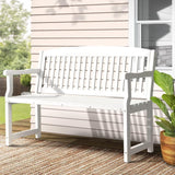 Outdoor Garden Bench Seat, 120cm Length Wooden Benches Relax Lounge Chair Dining Chairs Lounger Park Patio Porch Backyard Terrace Balcony Kids Furniture, with Lattice Pattern White