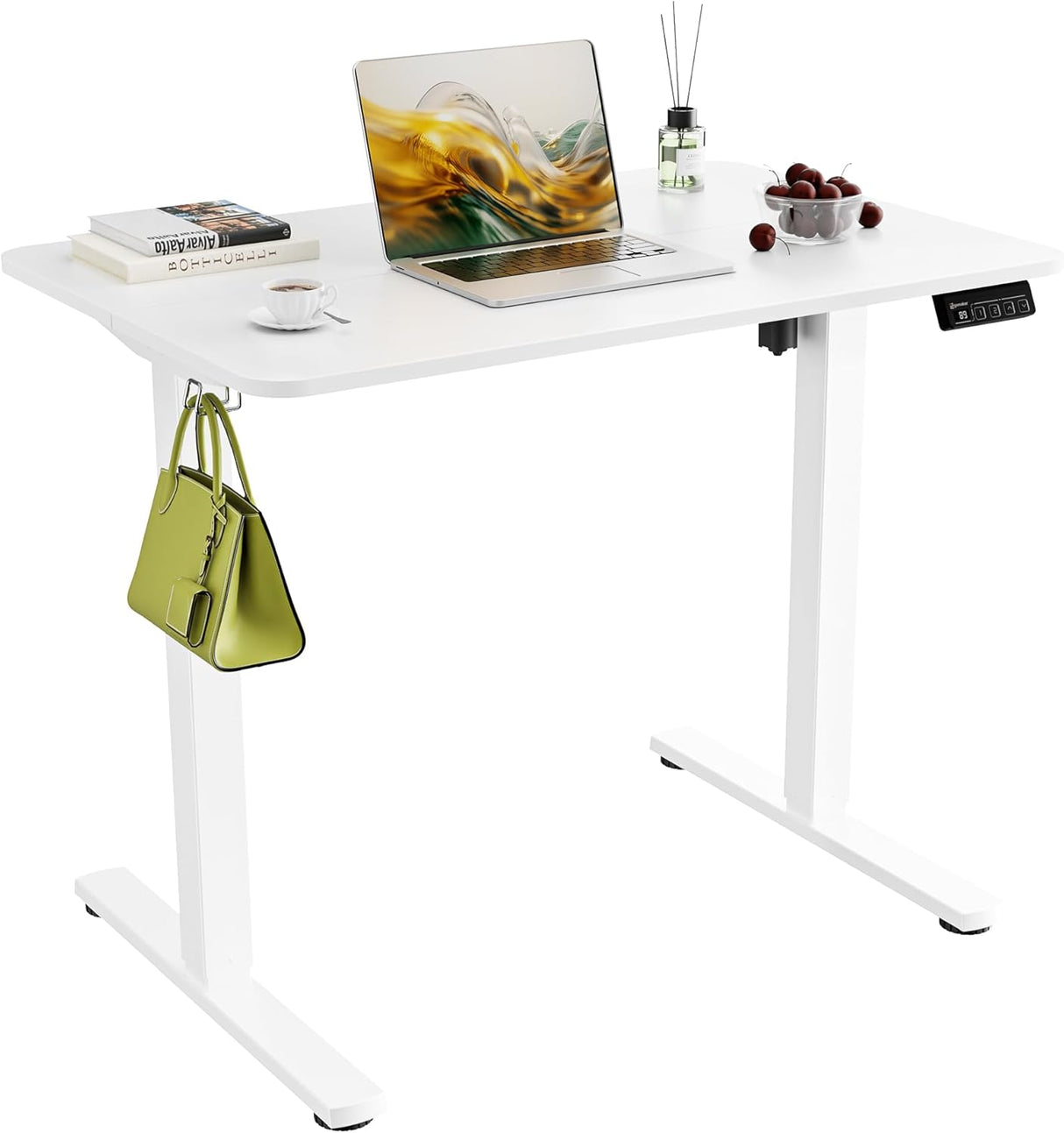 Electric Standing Desk 90x60cm (35.4"x23.6"), Height Adjustable Standing Desk with Splice Board, Stand Up Desk with Hook and Memory Smart Handset