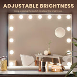 Hollywood LED Mirrors Vanity Makeup Mirror with Lights Stand, Smart Touch Control Screen and Time Display, 15 Dimmable LED Lights Stable Base White, 60x52cm