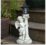 Solar Powered Garden Ornaments angel Statue Roman Pillar Resin Fairy Statue