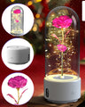 Creative 2 In 1 Rose Flowers LED Light And Bluetooth Speaker Valentine's Day Gift Rose Luminous Night Light Ornament In Glass Cover