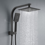 Twin Shower Head Rail Set Square Gooseneck Shower Arm 8" Rain Shower Head 3-Mode Handheld Brass 2 in 1 Diverter