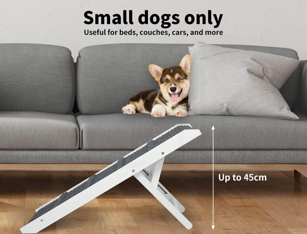 Height Adjustable Dog Ramp Stair for Bed Sofa Couch, 90cm Folding Portable White Pet Ramps, Foldable Car Ramp for Small Large Old Dogs Puppy, Indoor Outdoor Non Slip Dog Ramp 33/39/45cm Height