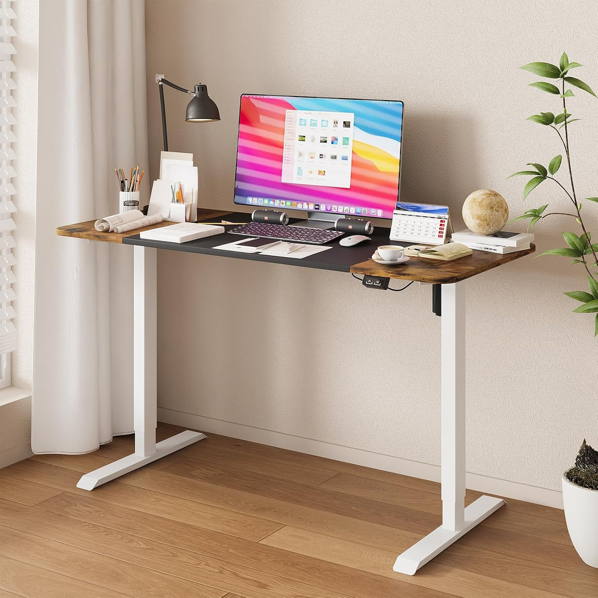 Electric Standing Desk,Ergonomic Sit Stand Desk Height Adjustable Motorised Computer Workstation 140cm Splice Desktop