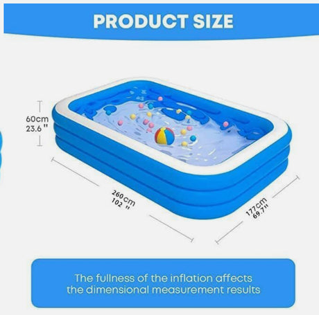 Inflatable Paddling Pool for Kids & Adults - Backyard Swim Centre 260cm