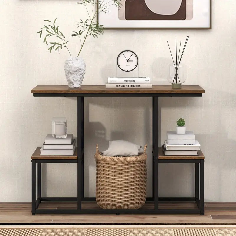 Table TV Enertainment Rustic Brown Stand 2-Tier Display Rack