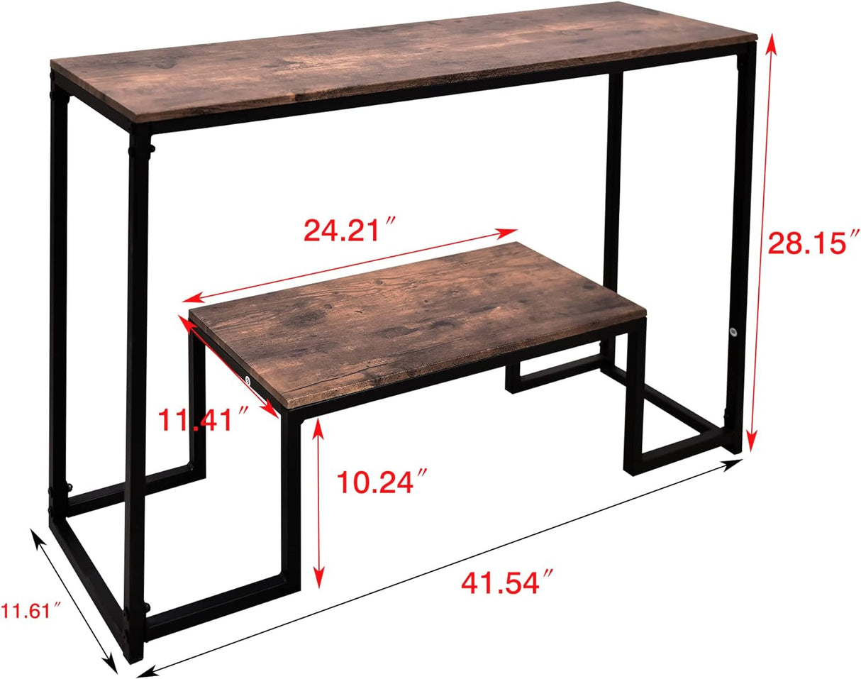 2-Tier Sofa Console Table Narrow Sofa Table Industrial Entryway Table Rustic Hallway Table Modern Display Table Foyer Table for Entryway, Hallway, Sofa, Couch, Living Room