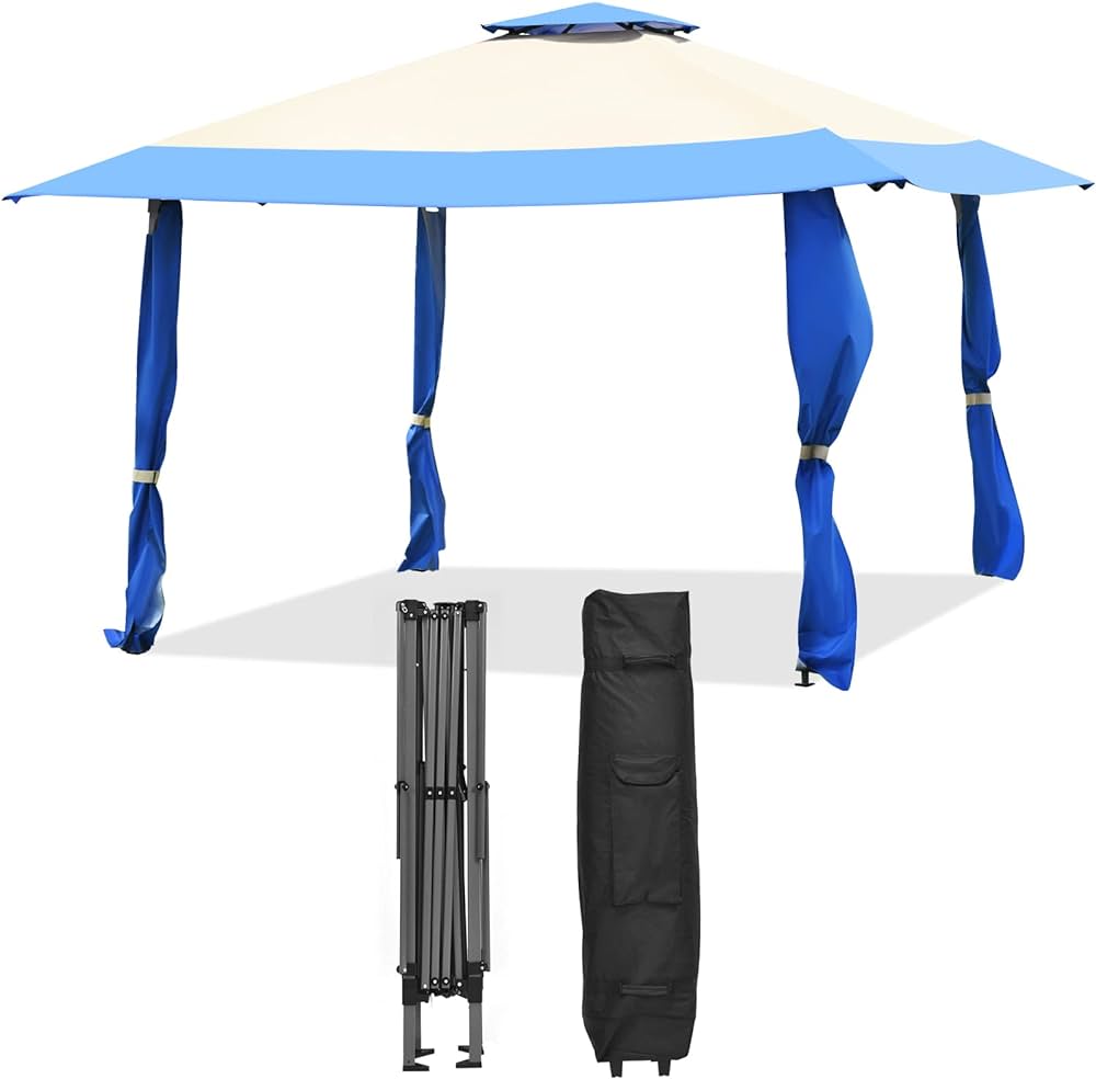 Canopy Tent, Gazebo Canopy w/ 2-Tier Roof, Silver-Coated Oxford Fabric & Powder-Coated Steel, 3 Adjustable Heights, Ideal for Yard, Patio, Beach & Park 393cm x 393cm