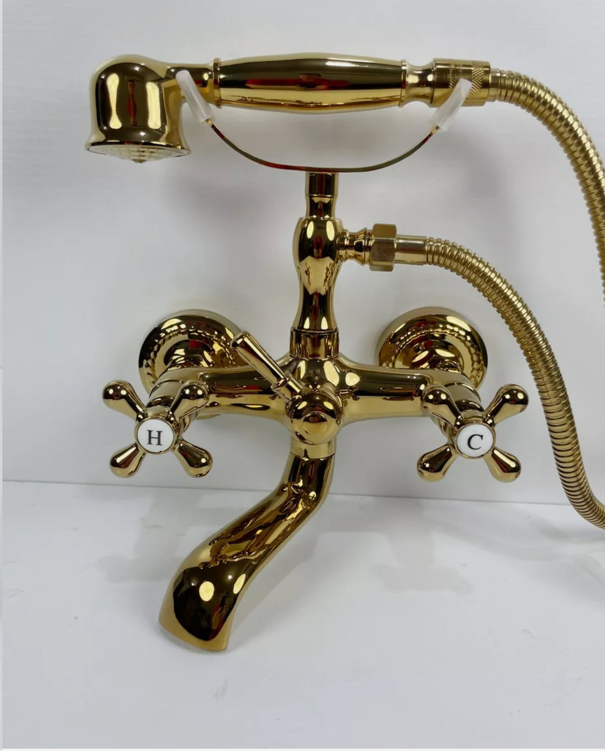 Gold Bathtub Faucet Brass Telephone Shower Set With Handheld Shower Head AU