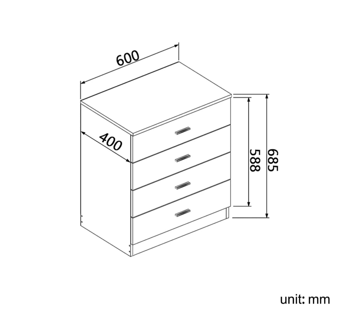 4 Chest of Drawers Cabinet Bedside Dresser Table Storage Gloss White