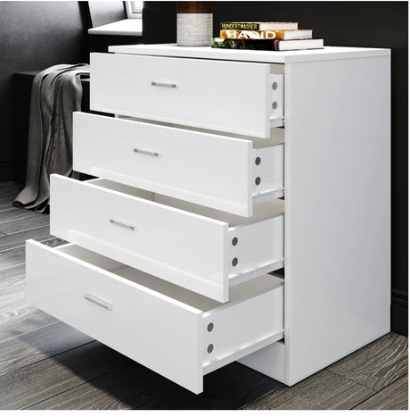 4 Chest of Drawers Cabinet Bedside Dresser Table Storage Gloss White