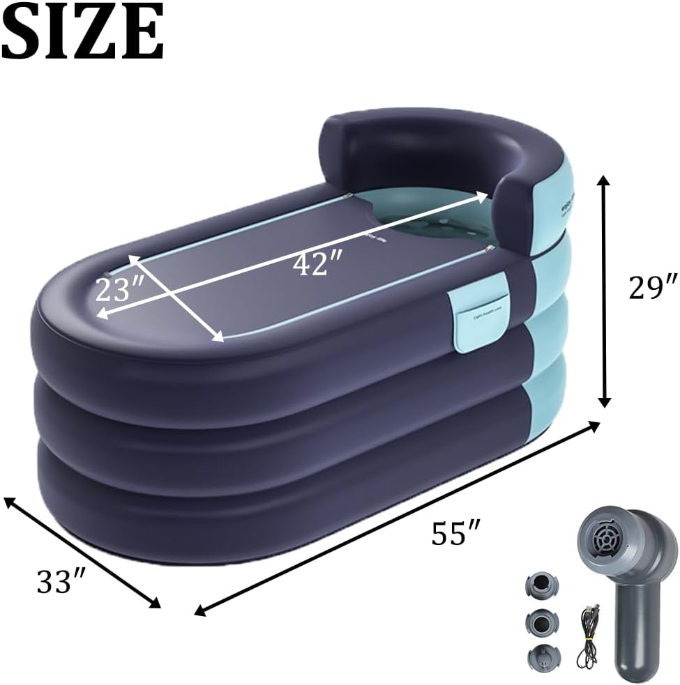 Foldable Portable Inflatable Bathtub with Rechargeable Wireless Inflation Pump, Comfortable Shower Stall Soaking Bath Tub for Adult, Separate Family Bathroom SPA Tub with Novel Design