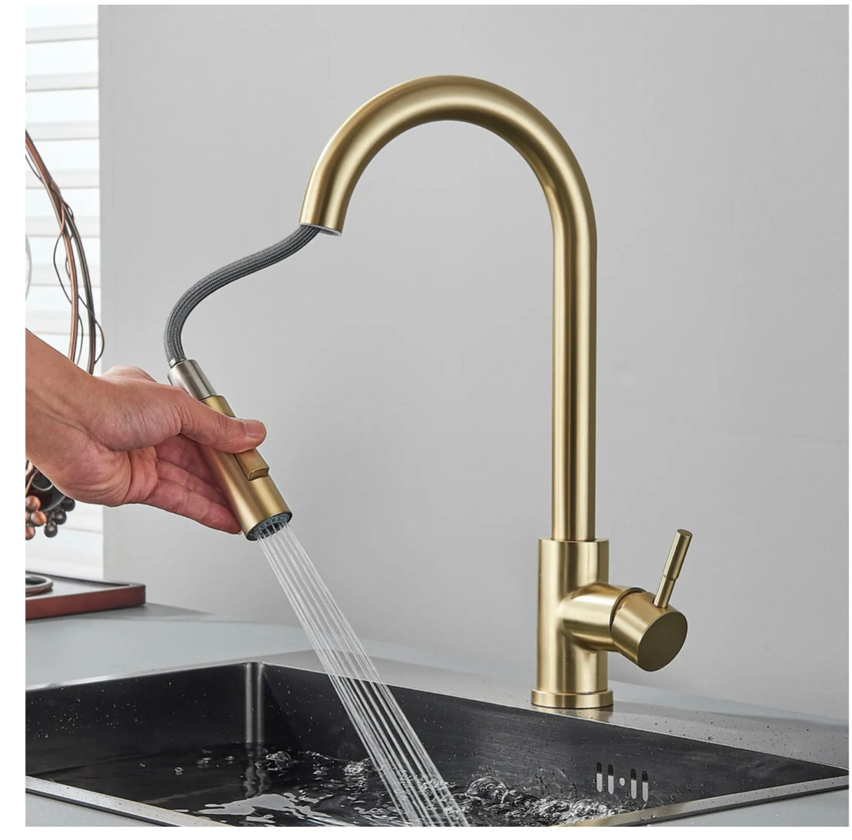 Brushed Gold WELS Kitchen Mixer Tap Sink Pull-Out Faucet 360° Swivel Spout AUS