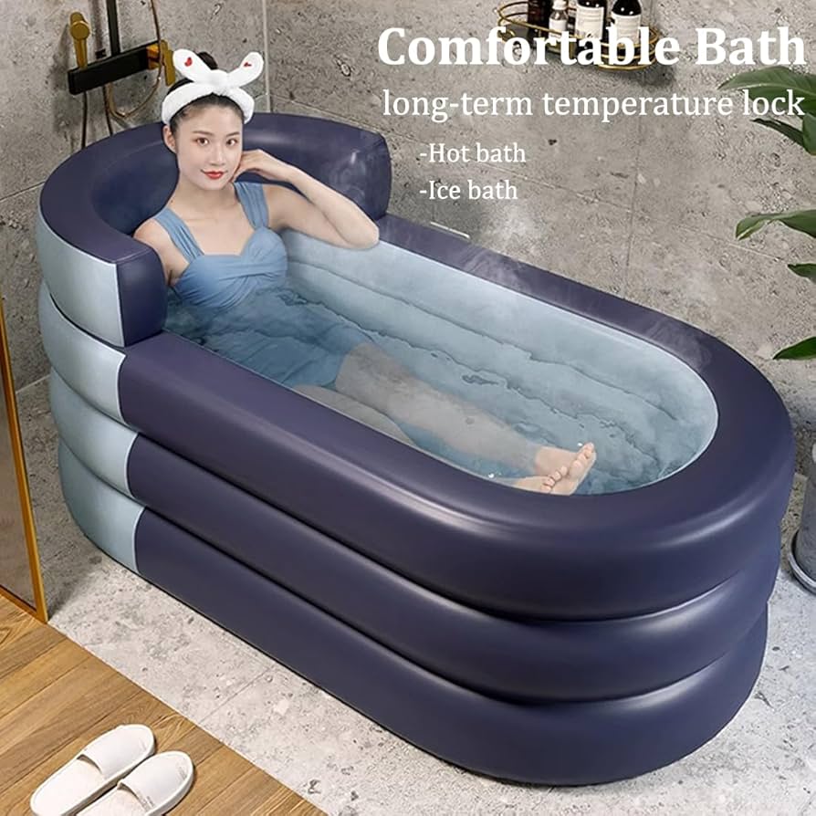 Foldable Portable Inflatable Bathtub with Rechargeable Wireless Inflation Pump, Comfortable Shower Stall Soaking Bath Tub for Adult, Separate Family Bathroom SPA Tub with Novel Design