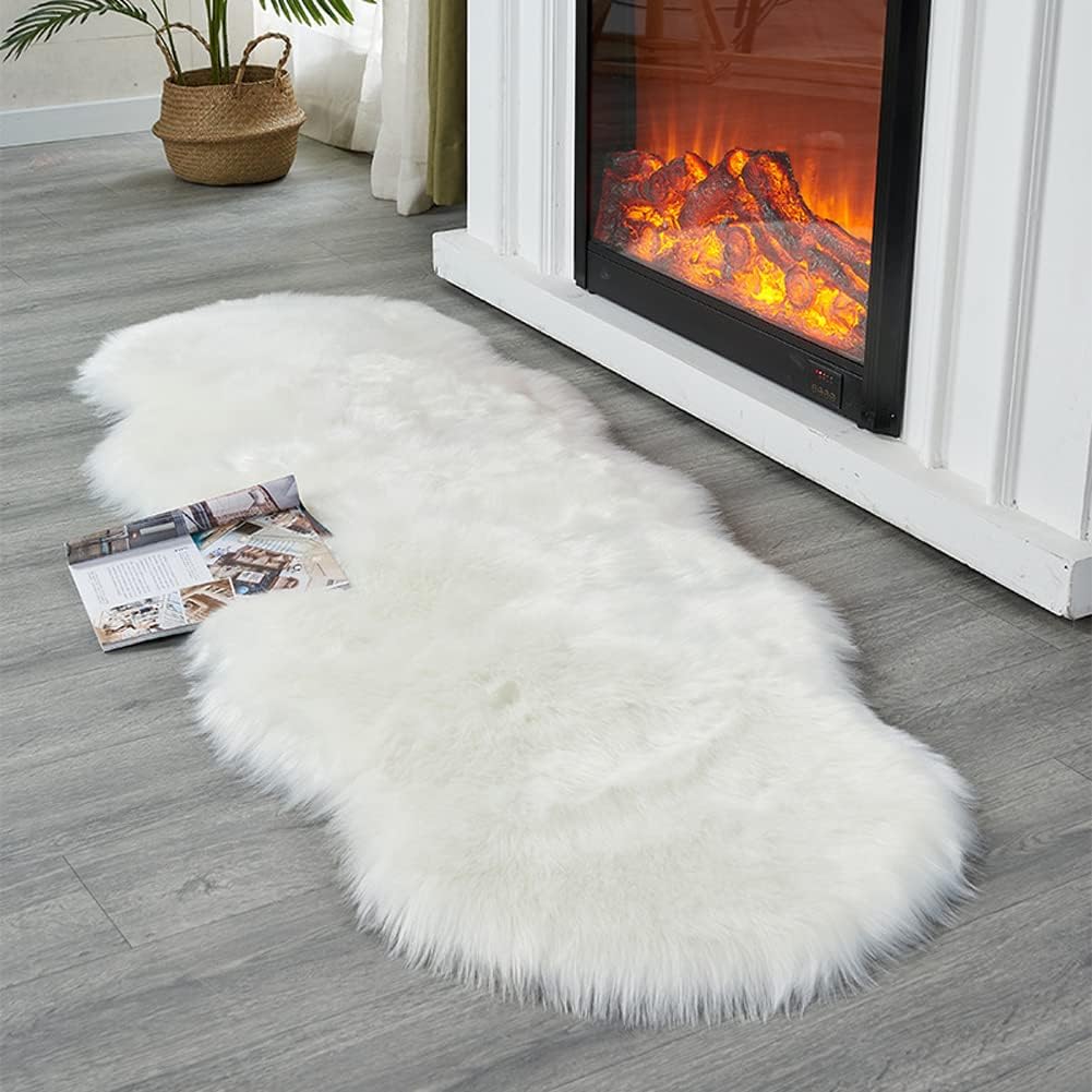 Soft Faux Sheepskin Fur Rug Fluffy Area Rug Floor Mat Luxury Carpets Chair Cover Seat Pad Shaggy Rug for Bedroom Sofa Living Room (2x5 Ft Sheepskin)