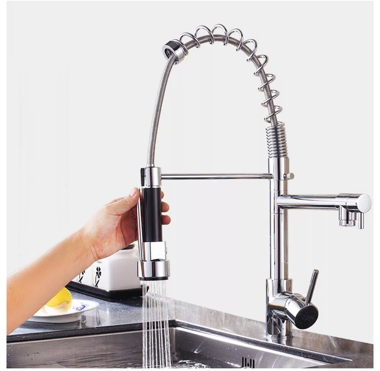 Modern Brass Kitchen Mixer Taps Sink with Pull Down Sprayer Faucet Pull Out Tap