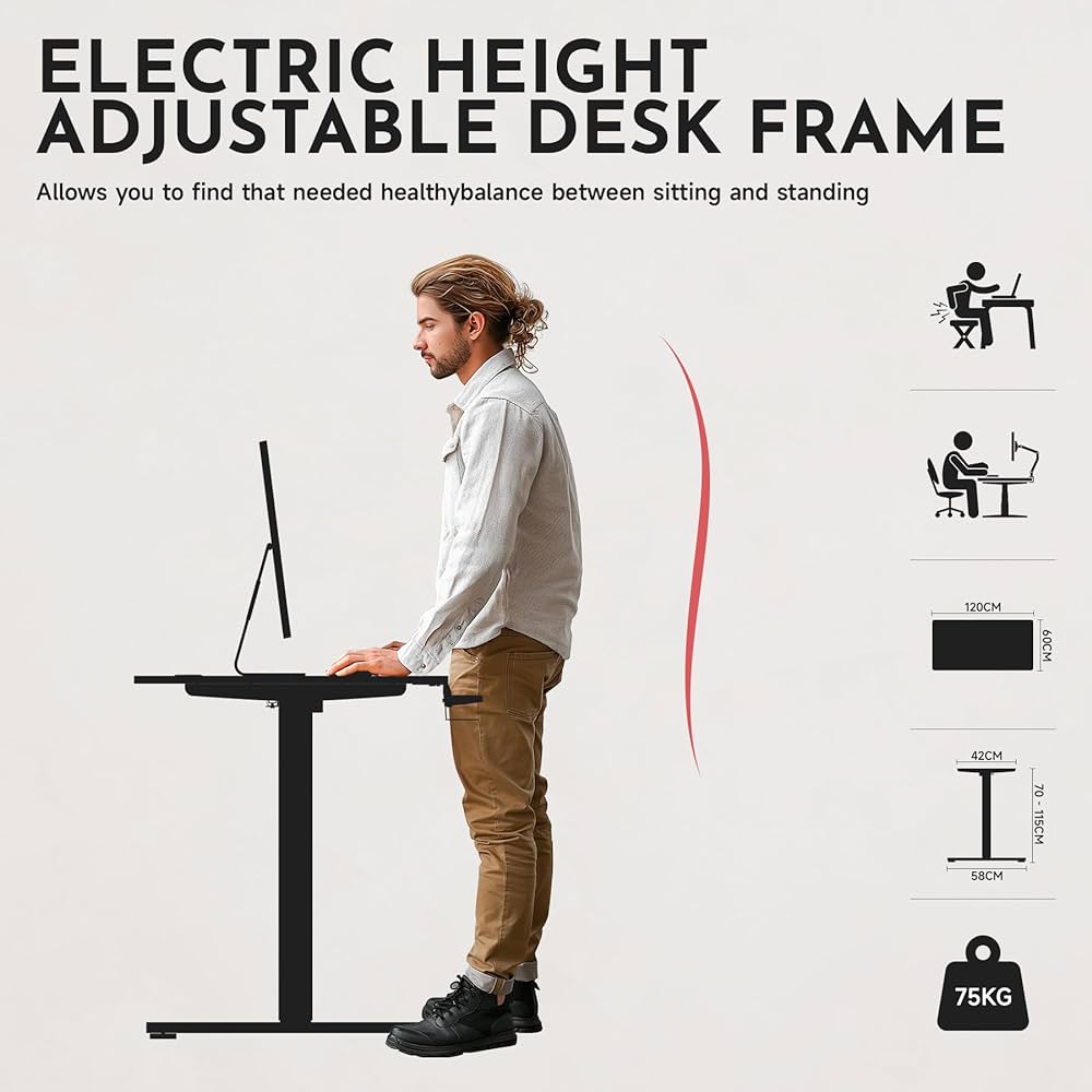 Ergonomic Standing Desk Adjustable Height 71cm to 116 cm Electric Sit-Stand Lift Computer Desk,Memory Modern Lift Electric Gaming Desktop Work Standing Desk for Home, Office, Gaming（White）