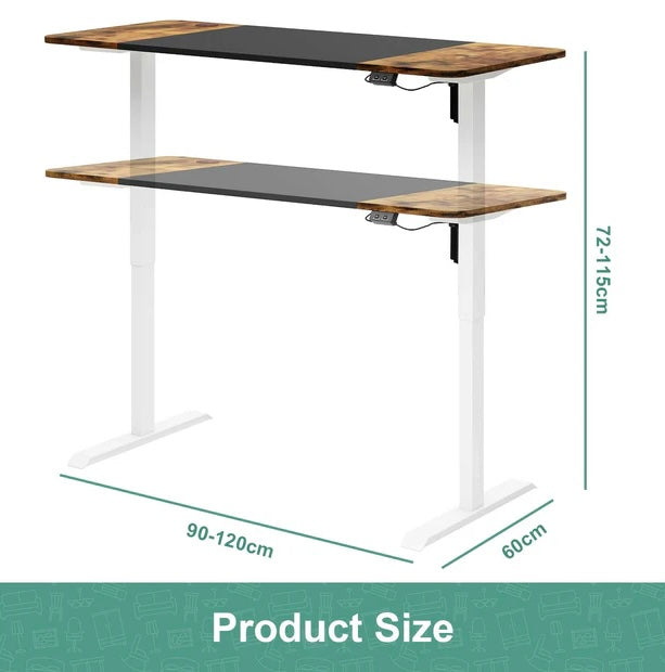 Electric Standing Desk Height Adjustable Motorised Sit Stand Desk 120cm Splice Board Home Office Workstation Black+Walnut Table Top+ White Frame