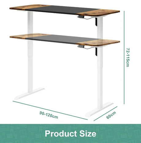 Electric Standing Desk Height Adjustable Motorised Sit Stand Desk 120cm Splice Board Home Office Workstation Black+Walnut Table Top+ White Frame