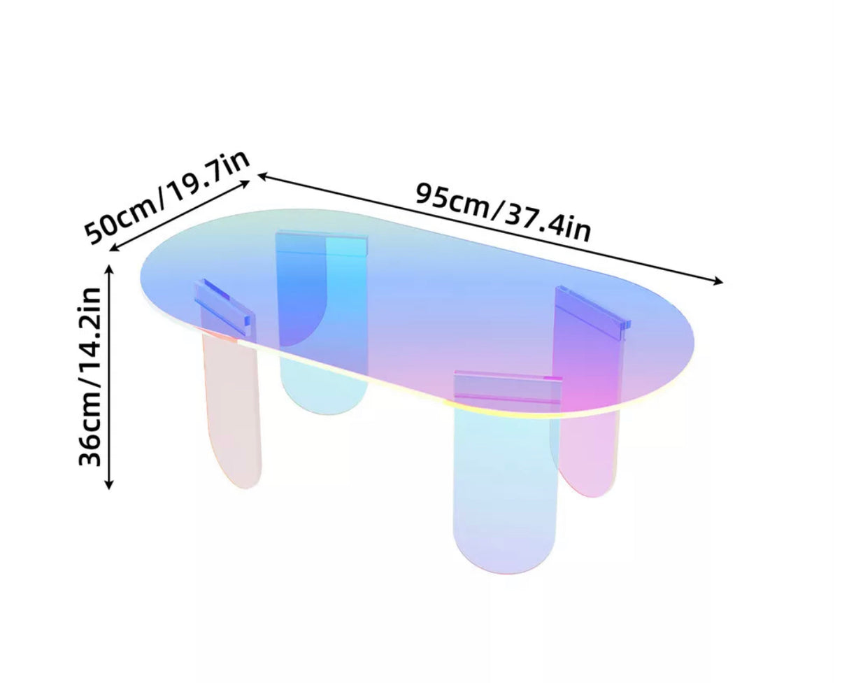 Acrylic Coffee Table Iridescent Oval Side End Table Living Room Office Reception