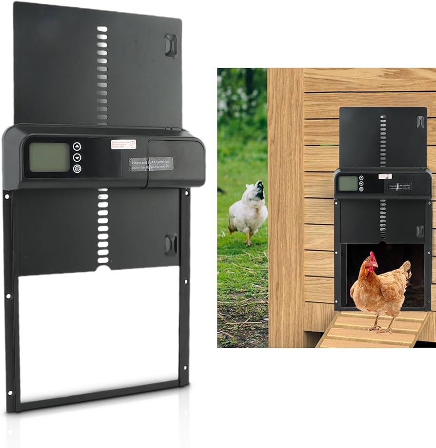 Chicken Coop Automatic Door, Chicken Automatic Door, Automatic Chicken Coop Door with Timer Aluminum Alloy Ip45 Waterproof Led Display Battery Powered Auto Chicken Door Opener