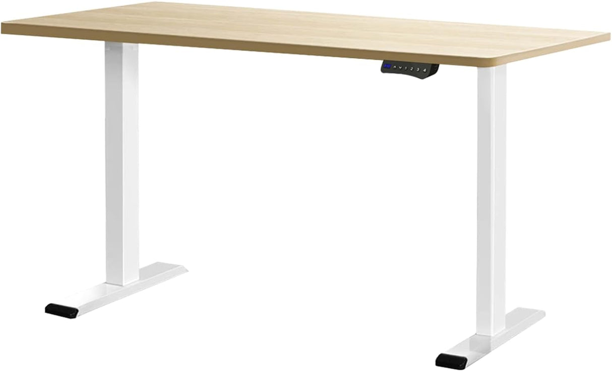 Electric Standing Desk - Motorized Height Adjustable Sit Stand Table with Touch Control Panel and Cable Management - Ideal for Home Office and Workstation Ergonomics… (White Frame&140cm Log Top)