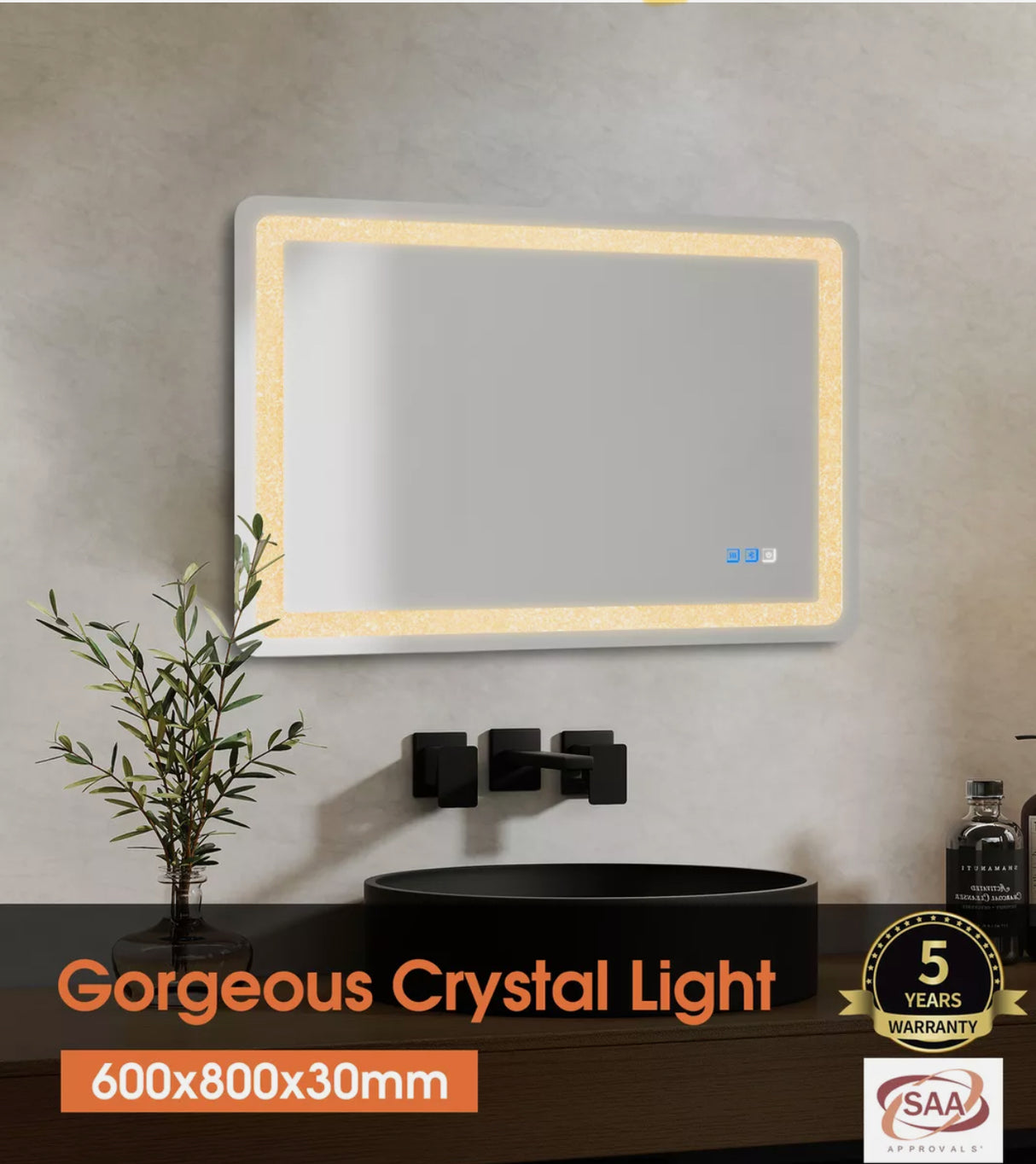 Touch LED Crystal Light Wall Vanity Bluetooth Anti-fog Makeup Mirror 800x600mm