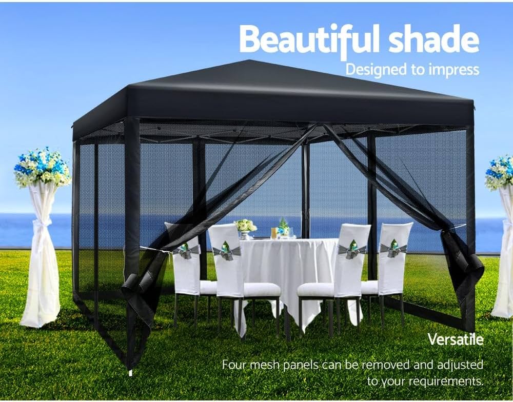 3x3 Marquee Gazebo, Pop Up Camping Tent Folding Gazebos Garden Outdoor Wedding Party Canopy Patio Carport, Water Resistant and UV Carry Bag Mesh Panels