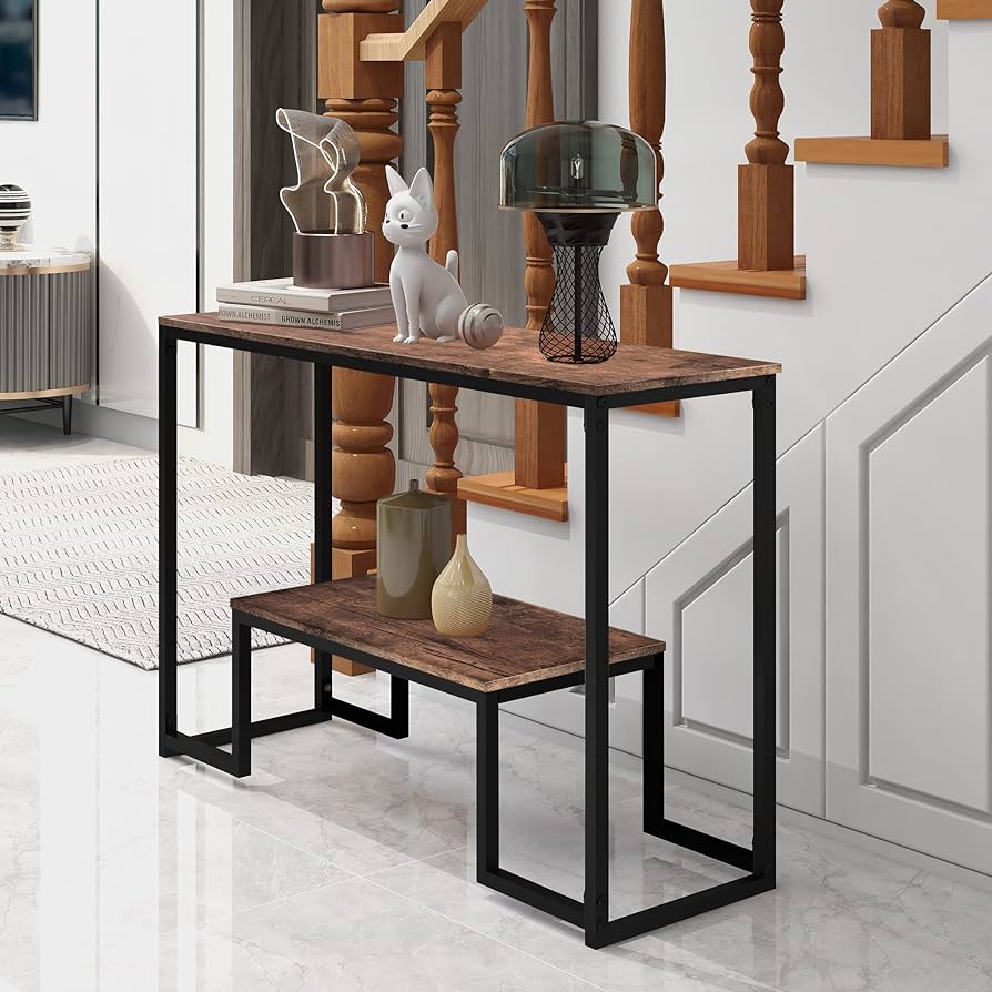 2-Tier Sofa Console Table Narrow Sofa Table Industrial Entryway Table Rustic Hallway Table Modern Display Table Foyer Table for Entryway, Hallway, Sofa, Couch, Living Room