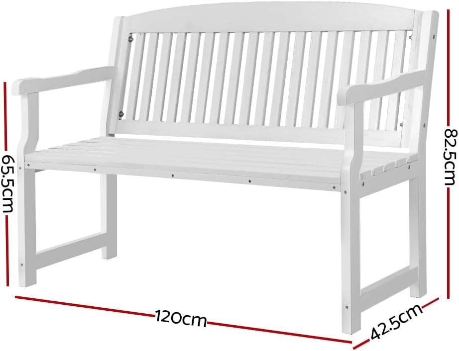 Outdoor Garden Bench Seat, 120cm Length Wooden Benches Relax Lounge Chair Dining Chairs Lounger Park Patio Porch Backyard Terrace Balcony Kids Furniture, with Lattice Pattern White