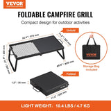 Folding Campfire Grill, Heavy Duty Steel Mesh Grate, 22.4" Portable Camping Grates Over Fire Pit, Camp Fire Cooking Equipment with Legs Carrying Bag, Grilling Rack for Outdoor Open Flame Cooking