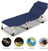 Folding Camping Lounger, Convertible Lounge-Recliner, 4 Position Adjustable Bed, Steel Tube Frame, 600D Oxford Fabric, Removable Pillow, Support Up to 300 Pounds