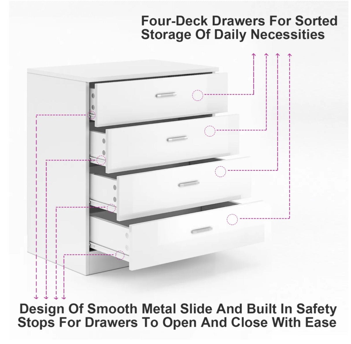 4 Chest of Drawers Cabinet Bedside Dresser Table Storage Gloss White