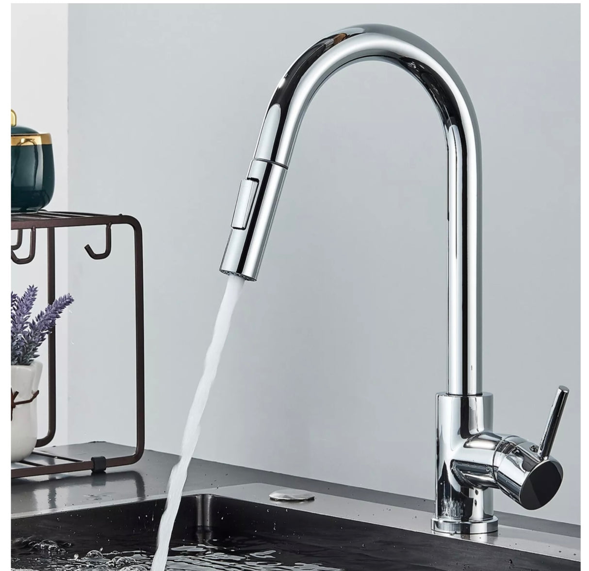 Chrome WELS Kitchen Mixer Tap 360° Pull Out 2-Mode Spray Laundry Sink Faucet