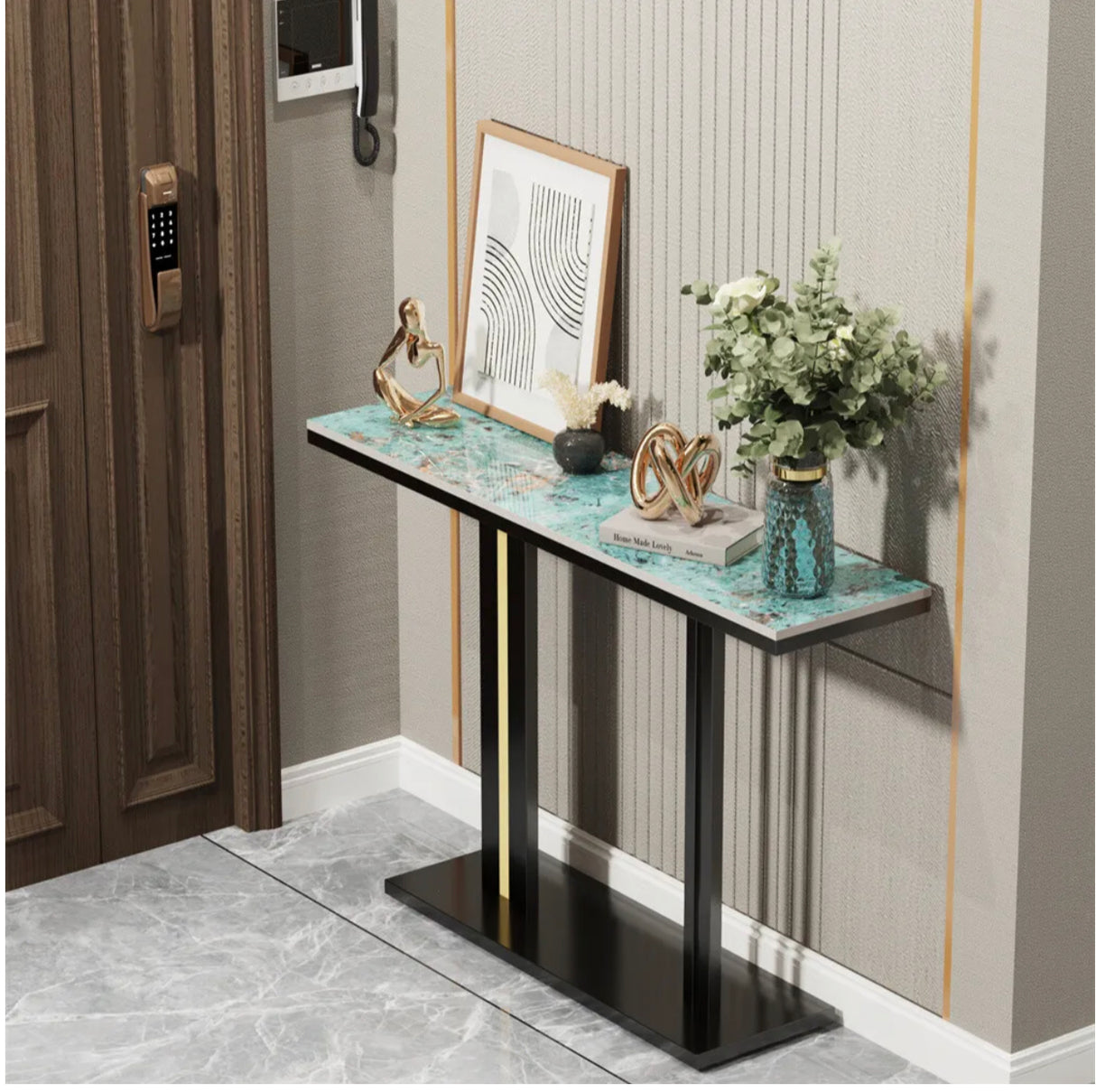 Emerald Green Marble Console Table Long Narrow Couch Table Hallway Display Stand