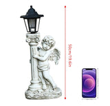 Solar Powered Garden Ornaments angel Statue Roman Pillar Resin Fairy Statue