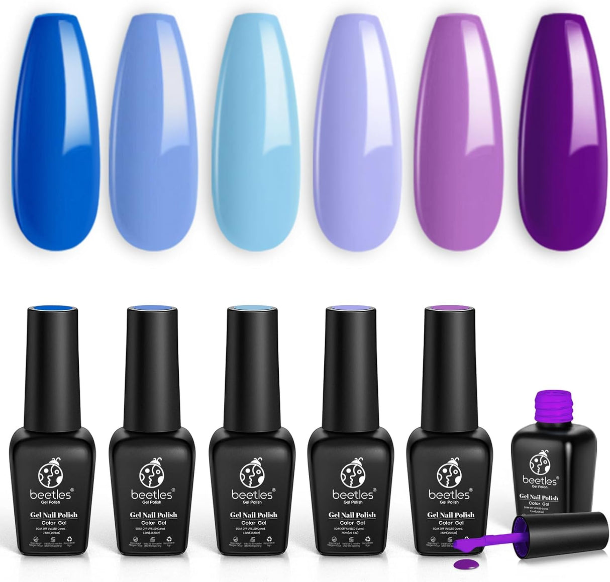 Blue Purple Gel Nail Polish Set - 6 Pcs Aquamarine Mermaid Gel Polish Set, Soak Off UV LED Nail Lamp Cured Base and Top Coat Needed Starter Varnish Salon Design Set