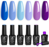 Blue Purple Gel Nail Polish Set - 6 Pcs Aquamarine Mermaid Gel Polish Set, Soak Off UV LED Nail Lamp Cured Base and Top Coat Needed Starter Varnish Salon Design Set