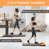 3 in 1 Walking Pad Treadmill, Under Desk Electric Treadmill for Home, Compact Portable Walking Jogging Running Machine with Shock Absorption | Non-Slip | LED Display | Low Noise