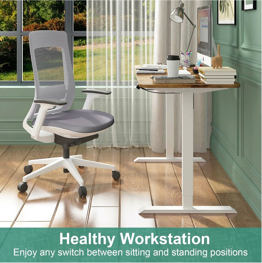 Electric Standing Desk Height Adjustable Motorised Sit Stand Desk 120cm Splice Board Home Office Workstation Walnut Table Top+ White Frame