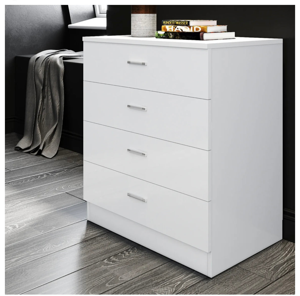 4 Chest of Drawers Cabinet Bedside Dresser Table Storage Gloss White