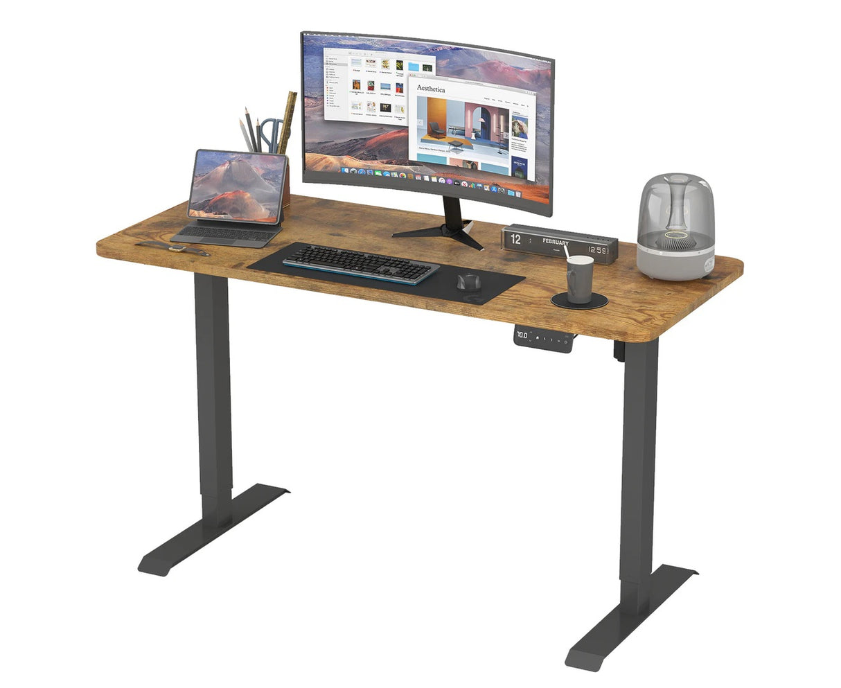 Electric Standing Desk Height Adjustable 140cm Splice Board Black Frame/Walnut Color Table Top