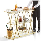 3 Tiers Gold Metal Bar Serving Cart with Wine Rack Glass Holder 180 LBS