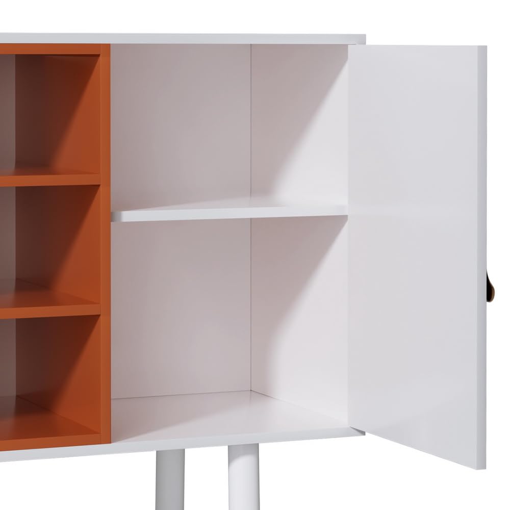 Buffet Sideboard Cupboard Cabinet Shelves Drawers Tabletop White Orange